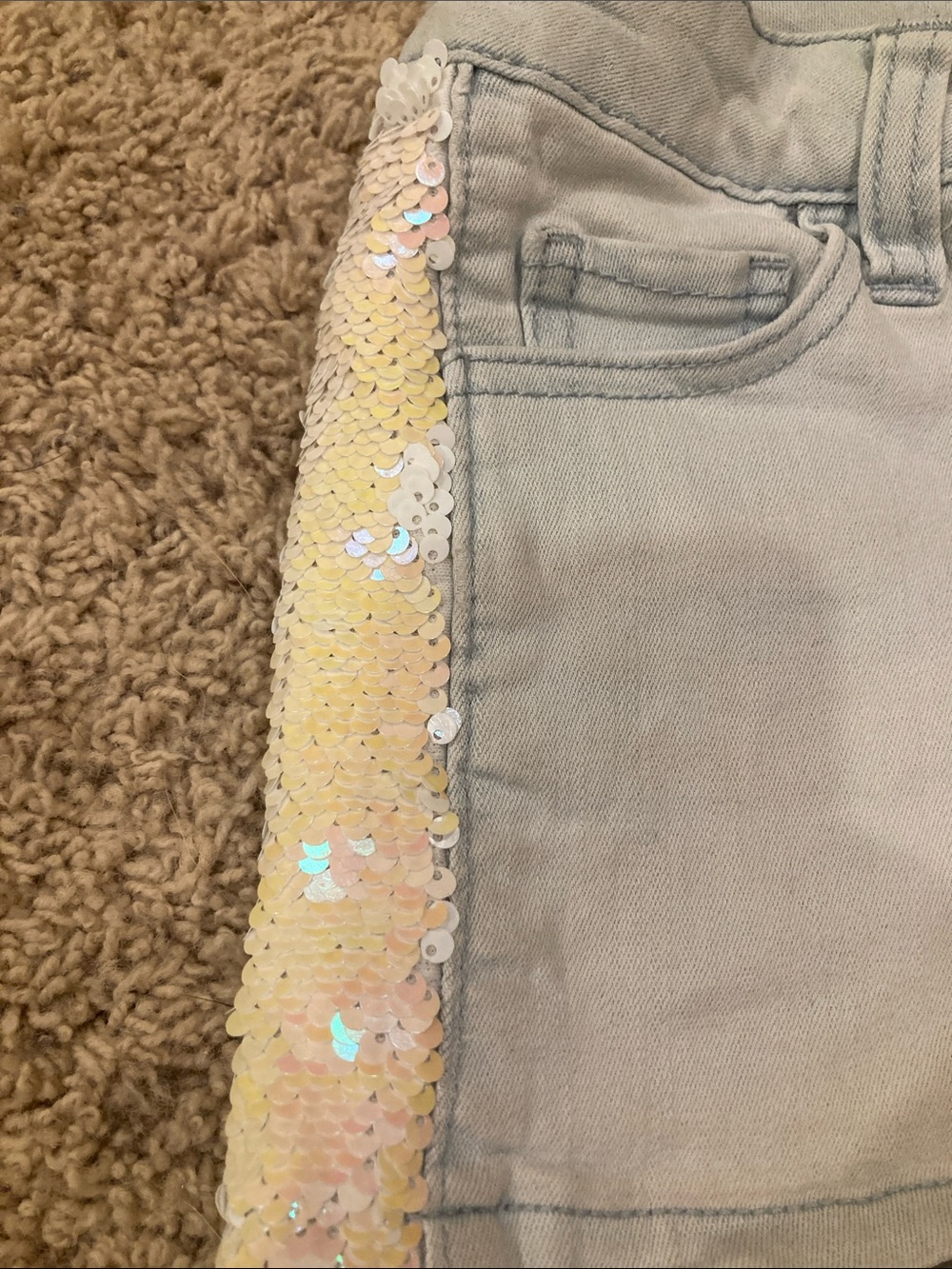 Cat & Jack Light Blue Denim Shorts with Ivory Sequin Side Panels - Picture 3 of 7